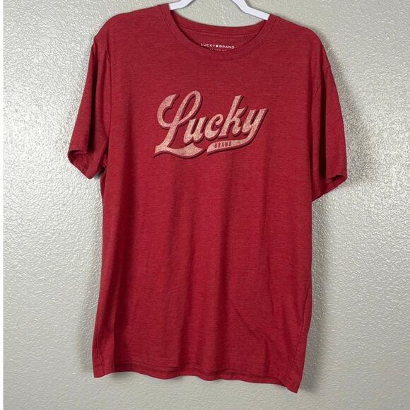 Lucky Brand Los Angeles Size Large Men’s Red Faded Style Crew Neck Graphic Tee - Picture 1 of 7